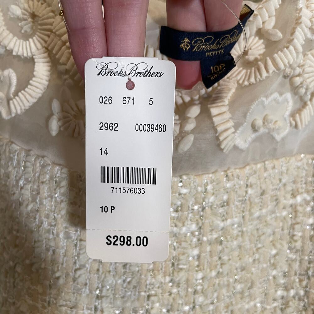 Brooks‎ Brothers Tweed Embellished Sheath Dress Ivory Metallic Thread NWT 10P - Picture 6 of 9